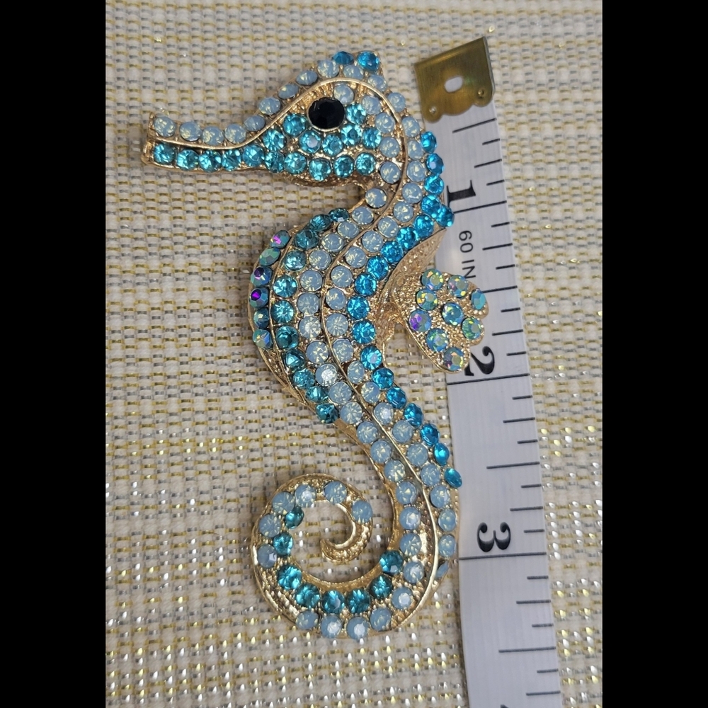 Rhinestone Seahorse Purse Charm Brooch | Coastal Glam - Picture 3 of 6